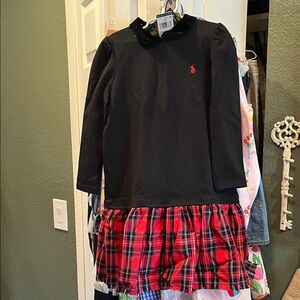 Ralph Lauren Black Top with Red Plaid Skirt Dress size 8-10 NWT